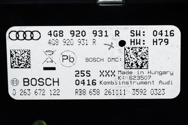 Instrumentpanel til Audi A6 2011-2014 (Type IV, Fase 1) (C7) (C7) (BOSCH|0 263 672 122|4G8 920 931 R|)