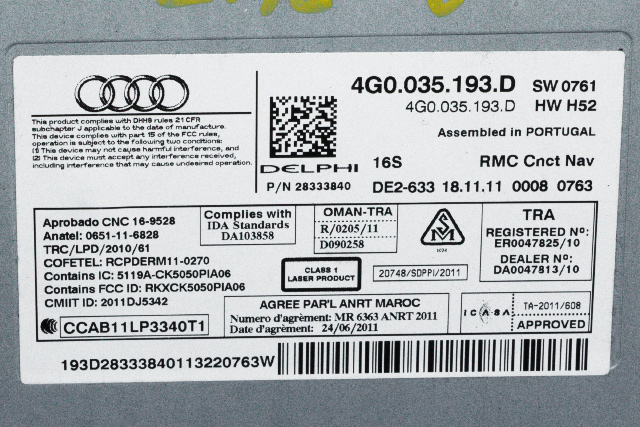 Bilstereo navigasjon spiller til Audi A6 2011-2014 (Type IV, Fase 1) (C7) (C7) (VAG|4G0 035 193 D|)