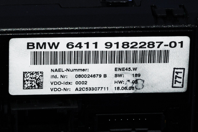 Varmeapparat betjening til BMW 1-Serie 2004-2011 (E81/E82/E87/E88) (E81/E82/E87/E88) (VDO|A2C53307711|64.11-9 182 287|)