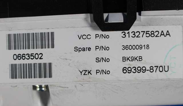 Instrumentpanel til Volvo V60 2010-2013 (Type I, Fase 1) (YAZAKI|69399-870U|31327582|)