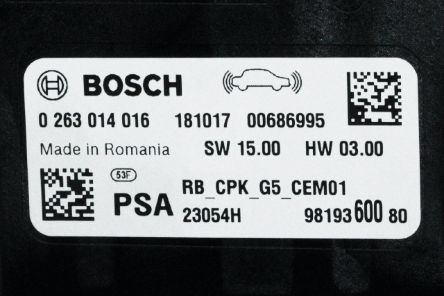 Styreenhet parkering til Peugeot Expert 2016-->> (Type III) (BOSCH|0 263 014 016|98 193600 80|)