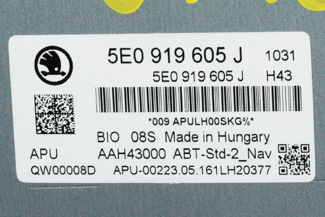 Bilstereo navigasjon betjeningspanel til Škoda Octavia 2013-2016 (Type III, Fase 1)  (VAG|5E0 919 605 J|)