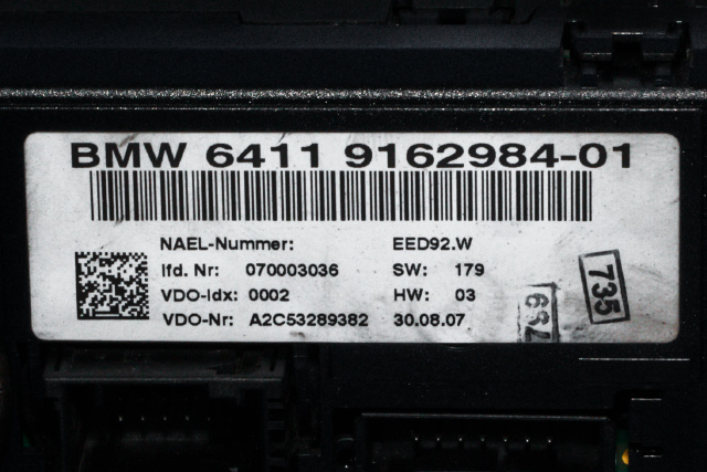Varmeapparat betjening til BMW 3-Serie 2005-2011 (E90/E91/E92/E93) (E90/E91/E92/E93) (VDO|A2C53289382|64.11-9 162 984|)