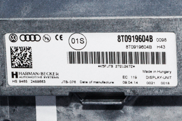 Bilstereo navigasjon skjerm til Audi Q5 2012-2017 (Type I, Fase 2) (VAG|8T0 919 604 B|)