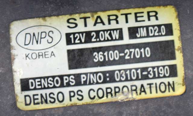 Starter diesel til Hyundai Santa Fe 2006-2009 (Type II, Fase 1)  (HYUNDAI|36100-27010|)