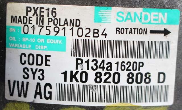 Aircondition kompressor til VW Touran 2010-2015 (Type I, Fase 3) (VAG|1K0 820 808 D|)