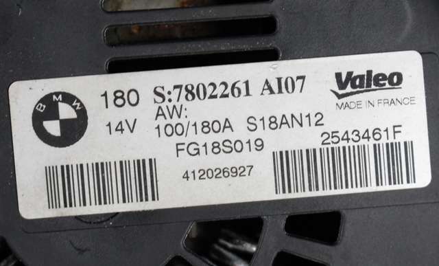 Dynamo diesel til BMW X1 2009-2015 (E84) (E84) (VALEO|FG18S019|7 802 261. 14 VOLT - 180 AMP|)