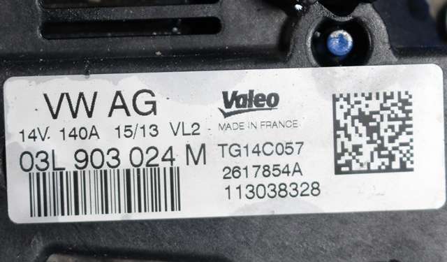 Dynamo diesel til VW Touran 2010-2015 (Type I, Fase 3)  (VALEO|TG14C057|03L 903 024 M. 14 VOLT - 140 AMP|)