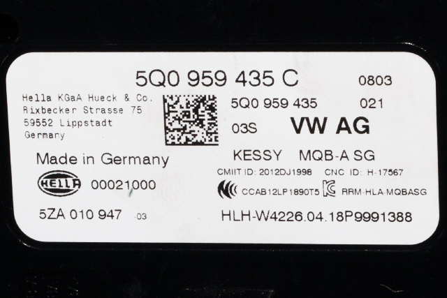 Styreenhet nøkkelfri/keyless til VW e-Golf 2017-2020 (Fase 2)  (HELLA|5ZA 010 947-03|5Q0 959 435 C|)