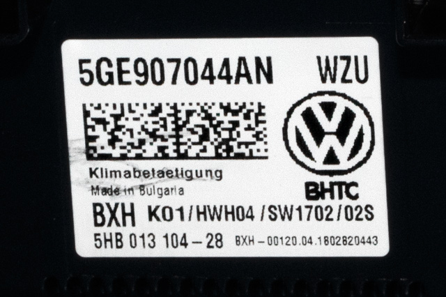Varmeapparat betjening til VW e-Golf 2017-2020 (Fase 2) (VAG|5GE 907 044 AN|)