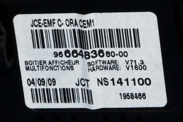 Instrument kjørecomputer til Peugeot 3008 2009-2016 (Type I) (JOHNSON|NS141100|96 664836 80|)