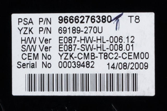 Instrumentpanel til Peugeot 3008 2009-2016 (Type I)  (YAZAKI|69189-270U|96 662763 80|)
