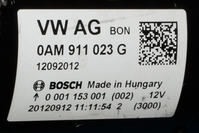 Starter diesel til VW Touran 2010-2015 (Type I, Fase 3) (BOSCH|0 001 153 001|0AM 911 023 G|)