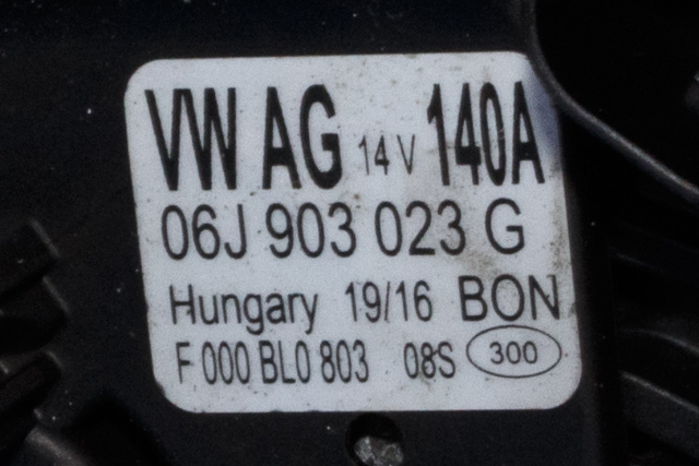 Dynamo til Škoda Octavia 2013-2016 (Type III, Fase 1)  (BOSCH|F 000 BL0 803|06J 903 023 G. 14 VOLT - 140 AMP|)