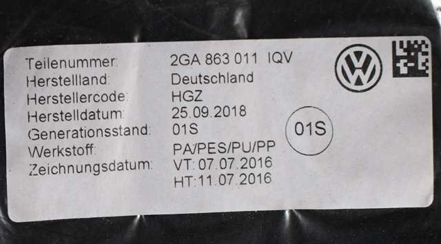 Gulvmatte sett til VW T-Roc 2017-->>  (VAG|2GA 863 011|)