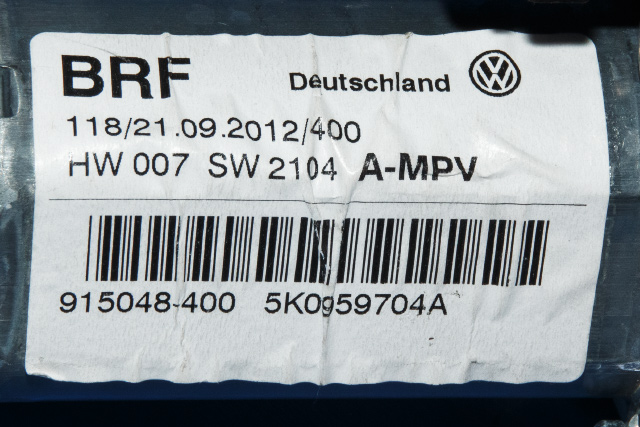 Ruteheis, kun motor, høyre bak til VW Touran 2010-2015 (Type I, Fase 3)  (VAG|5K0 959 704 A|)