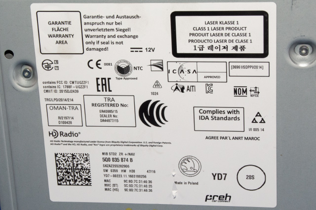 Bilstereo til Škoda Rapid 2012-2019  (VAG|5Q0 035 874 B|)
