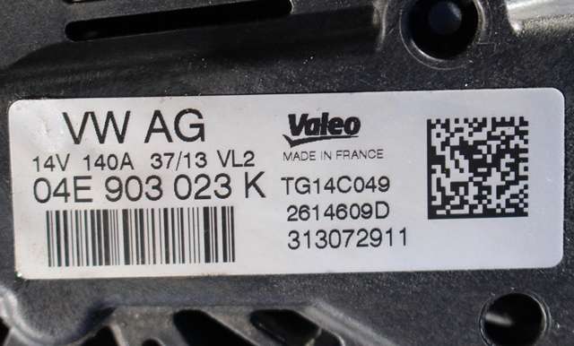 Dynamo til Škoda Octavia 2013-2016 (Type III, Fase 1)  (VALEO|TG14C049|04E 903 023 K. 14 VOLT - 140 AMP|)