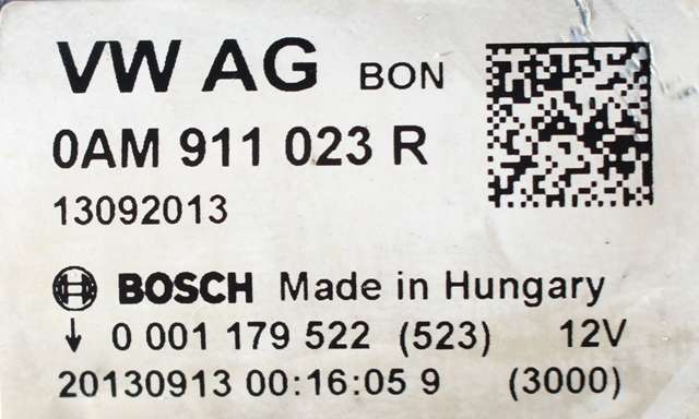 Starter til Škoda Octavia 2013-2016 (Type III, Fase 1)  (BOSCH|0 001 179 522|0AM 911 023 R|)
