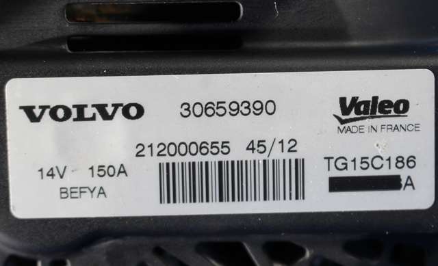 Dynamo diesel til Volvo V60 2010-2013 (Type I, Fase 1)  (VALEO|TG15C186|30659390. 14 VOLT - 150 AMP|)