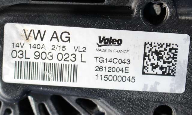 Dynamo diesel til Škoda Octavia 2013-2016 (Type III, Fase 1)  (VALEO|TG14C043|03L 903 023 L. 14 VOLT - 140 AMP|)