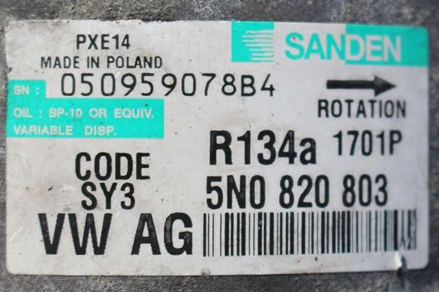 Aircondition kompressor til Audi A3 2009-2012 (Type II, Fase 2) (SANDEN|1701P|5N0 820 803|)