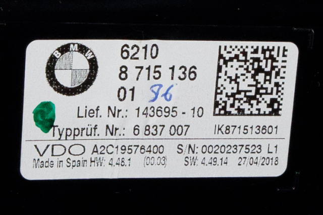 Instrumentpanel til BMW 2-Serie, Active/Gran Tourer 2014-->> (F45/F46) (F45/F46) (BMW|8 715 136|)