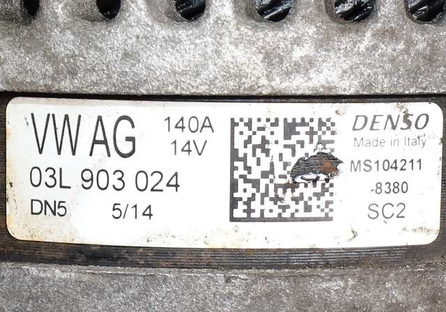 Dynamo diesel til VW Tiguan 2011-2016 (Type I, Fase 2)  (DENSO|104211-8380|03L 903 024. 14 VOLT - 140 AMP|)