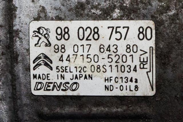 Aircondition kompressor til Peugeot Partner 2015-2019 (Type II, Fase 2)  (DENSO|447150-5201|98 028757 80|)