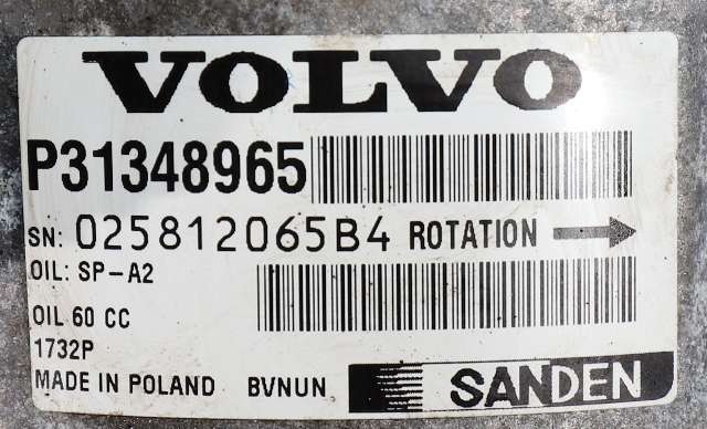 Aircondition kompressor til Volvo V40 2012-2019 (SANDEN|1732P|P31348965|)