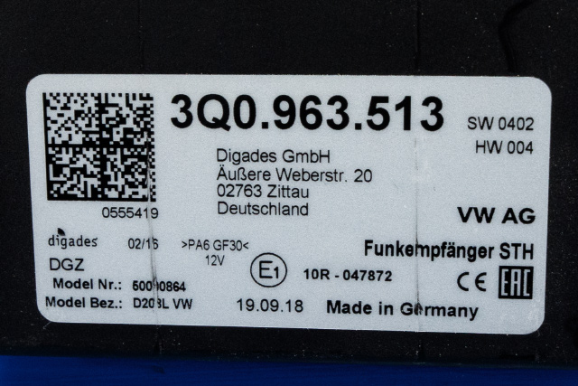 Varmeapparat diverse til VW T-Roc 2017-->>  (VAG|3Q0 963 513|)