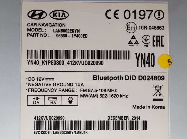 Bilstereo navigasjon til Kia Venga 2010-2017  (KIA|96560-1P400-ED|)