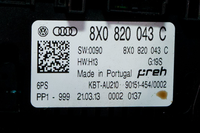 Varmeapparat betjening til Audi A1 2010-2014 (Type I, Fase 1) (VAG|8X0 820 043 C|)