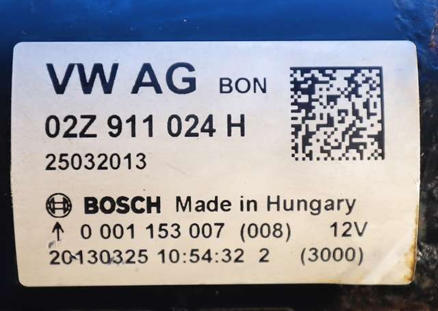 Starter diesel til Audi A1 2010-2014 (Type I, Fase 1) (BOSCH|0 001 153 007|02Z 911 024 H|)