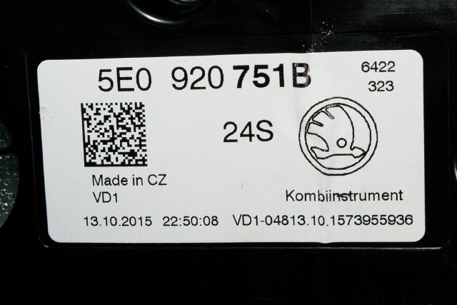 Instrumentpanel til Škoda Octavia 2013-2016 (Type III, Fase 1)  (VAG|5E0 920 751 B|)