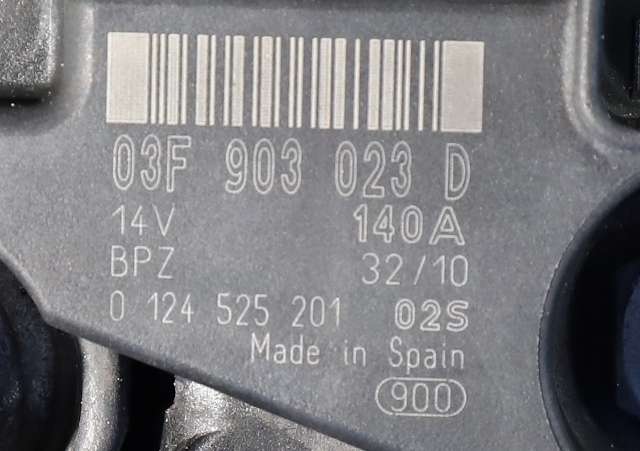 Dynamo til VW Golf VI 2008-2012  (BOSCH|0 124 525 201|03F 903 023 D. 14 VOLT - 140 AMP|)