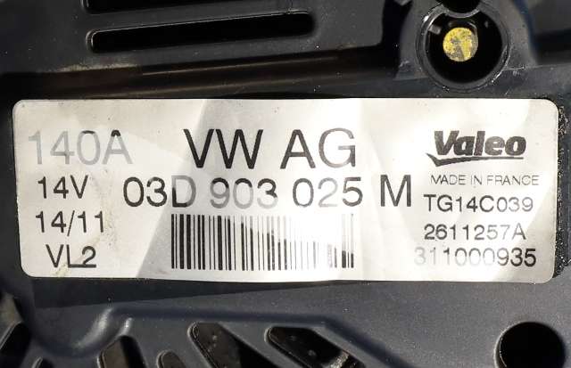 Dynamo til VW Polo 2009-2014 (Type V, Fase 1)  (VALEO|TG14C039|03D 903 025 M. 14 VOLT - 140 AMP|)