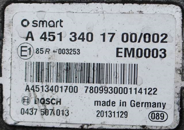 Motor elbil foran til Smart Fortwo 2007-2014 (Type II) (W451) (W451) (BOSCH|0 437 507 013|A 451 340 17 00|)