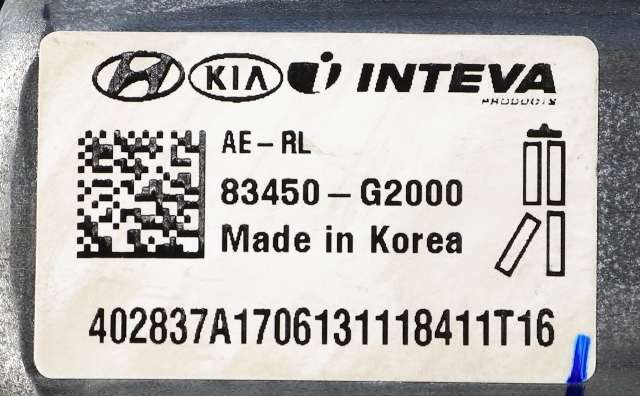 Ruteheis venstre bak til Hyundai Ioniq Hybrid 2016-2019 (Fase 1)  (HYUNDAI|83450-G2000|)