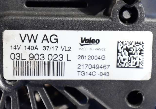 Dynamo diesel til VW Caddy 2015-2020 (Type III, Fase 3)  (VALEO|TG14C043|03L 903 023 L. 14 VOLT - 140 AMP|)