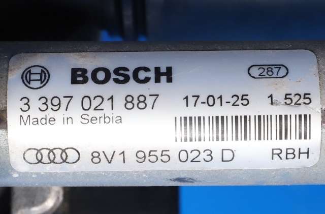 Viskermotor frontrute komplett m/overføring til Audi A3 2016-2020 (Type III, Fase 2)  (VAG|8V1 955 023 D|)