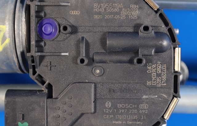 Viskermotor frontrute komplett m/overføring til Audi A3 2016-2020 (Type III, Fase 2)  (VAG|8V1 955 023 D|)