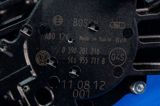Viskermotor bakrute til VW Polo 2009-2014 (Type V, Fase 1)  (BOSCH|0 390 201 216|5K6 955 711 B|)