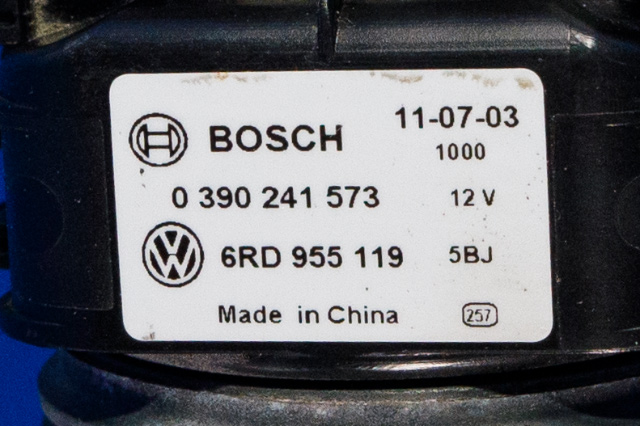 Viskermotor frontrute komplett m/overføring til VW Polo 2009-2014 (Type V, Fase 1)  (BOSCH|3 397 021 393|6R1 955 023 C|)