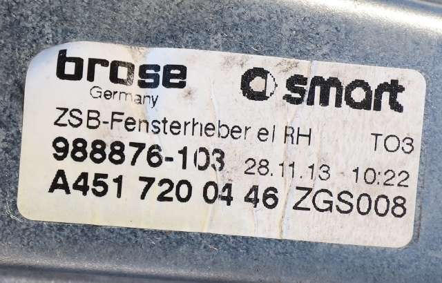 Ruteheis høyre til Smart Fortwo 2007-2014 (Type II) (W451) (W451) (MERCEDES|A 451 720 08 46|)