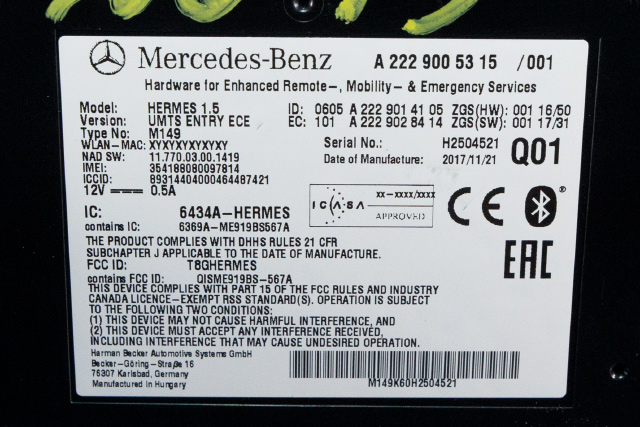 Styreenhet diverse til Mercedes GLC 2015-2022 (X253) (X253) (MERCEDES|A 222 900 53 15|)