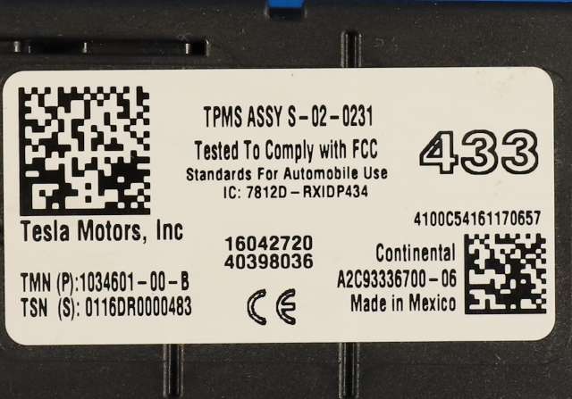 Sensor dekktrykk til Tesla Model S 2013-2016 (Fase 1)  (TESLA|1034601-00-B|)