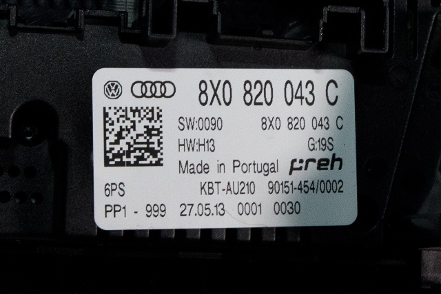 Varmeapparat betjening til Audi A1 2010-2014 (Type I, Fase 1)  (VAG|8X0 820 043 C|)