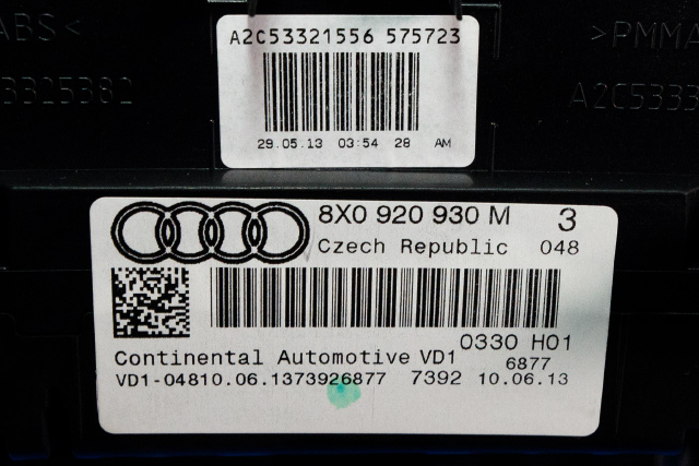 Instrumentpanel til Audi A1 2010-2014 (Type I, Fase 1)  (VAG|8X0 920 930 M|)