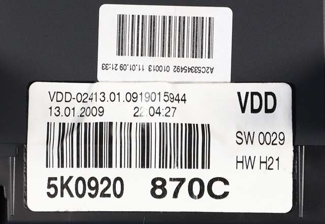 Instrumentpanel til VW Golf VI 2008-2012 (VAG|5K0 920 870 C|)